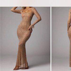 Oh Polly Tan Long Sleeve Sequin Dress